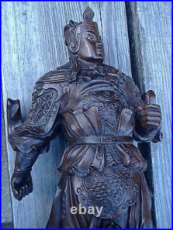 Chinese Guan Gong Yu Warrior God Officer Statue Hand Carved Wood Asian Vintage