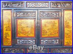 Chinese Vintage Yellow Scenery Carving Wall Panel Screen cs1986