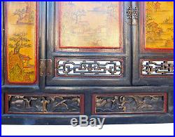 Chinese Vintage Yellow Scenery Carving Wall Panel Screen cs1986
