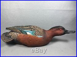 Cinnamon Teal Hand Carved Wood Carving Vintage Duck Decoy Helen Burns (14)