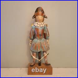 Continental Polychromed Carved Wooden Figure Man Jumping Rope Vintage 20.5 Tall