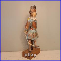 Continental Polychromed Carved Wooden Figure Man Jumping Rope Vintage 20.5 Tall