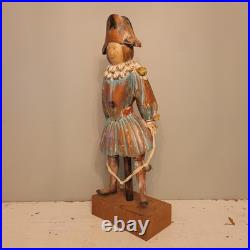 Continental Polychromed Carved Wooden Figure Man Jumping Rope Vintage 20.5 Tall