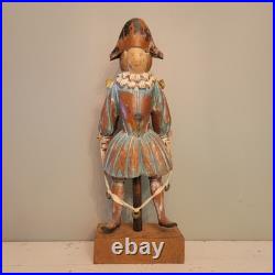 Continental Polychromed Carved Wooden Figure Man Jumping Rope Vintage 20.5 Tall
