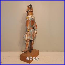 Continental Polychromed Carved Wooden Figure Man Jumping Rope Vintage 20.5 Tall