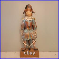 Continental Polychromed Carved Wooden Figure Man Jumping Rope Vintage 20.5 Tall