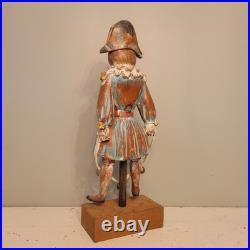 Continental Polychromed Carved Wooden Figure Man Jumping Rope Vintage 20.5 Tall
