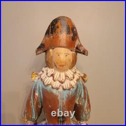Continental Polychromed Carved Wooden Figure Man Jumping Rope Vintage 20.5 Tall