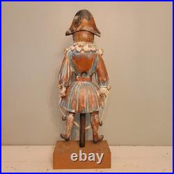 Continental Polychromed Carved Wooden Figure Man Jumping Rope Vintage 20.5 Tall
