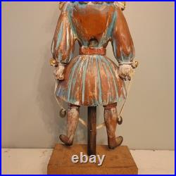 Continental Polychromed Carved Wooden Figure Man Jumping Rope Vintage 20.5 Tall