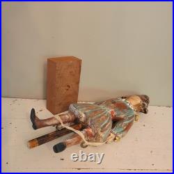 Continental Polychromed Carved Wooden Figure Man Jumping Rope Vintage 20.5 Tall