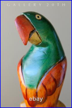 Cool! Vtg Polychromed Orig. Parrot Sculpture 50's Wood Bird Art Deco MID Century
