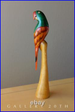 Cool! Vtg Polychromed Orig. Parrot Sculpture 50's Wood Bird Art Deco MID Century