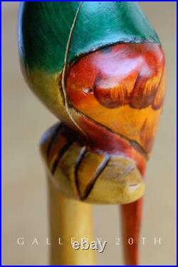 Cool! Vtg Polychromed Orig. Parrot Sculpture 50's Wood Bird Art Deco MID Century
