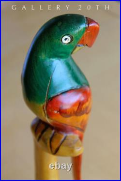 Cool! Vtg Polychromed Orig. Parrot Sculpture 50's Wood Bird Art Deco MID Century