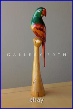 Cool! Vtg Polychromed Orig. Parrot Sculpture 50's Wood Bird Art Deco MID Century