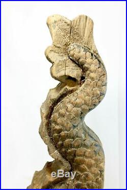 Cosmic Dragon Naga Vintage Teak wood temple Carving architectural Fragment
