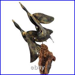 Curtis Jere Metal Table Sculpture Flying Geese Burl Wood Base 11x11 MCM Vintage