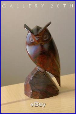 Cute! Vtg MID Century Modern Wood Owl Sculpture! 60's Rosewood Wisdom Lucky Bird