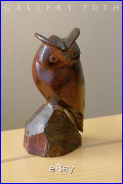 Cute! Vtg MID Century Modern Wood Owl Sculpture! 60's Rosewood Wisdom Lucky Bird
