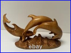 DOLPHIN Wood Sculpture Painting John R Fairfield California Famous Vintage 1978