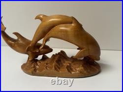 DOLPHIN Wood Sculpture Painting John R Fairfield California Famous Vintage 1978