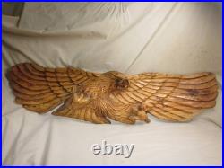 Damaged large vintage carved wood eagle sculpture chainsaw carving wall art
