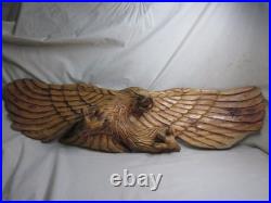 Damaged large vintage carved wood eagle sculpture chainsaw carving wall art