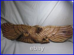 Damaged large vintage carved wood eagle sculpture chainsaw carving wall art