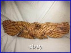 Damaged large vintage carved wood eagle sculpture chainsaw carving wall art