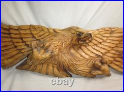 Damaged large vintage carved wood eagle sculpture chainsaw carving wall art
