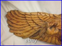 Damaged large vintage carved wood eagle sculpture chainsaw carving wall art