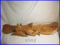 Damaged large vintage carved wood eagle sculpture chainsaw carving wall art