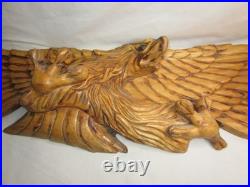 Damaged large vintage carved wood eagle sculpture chainsaw carving wall art