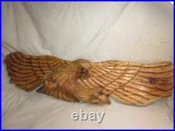 Damaged large vintage carved wood eagle sculpture chainsaw carving wall art