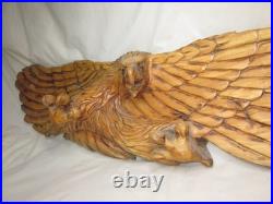 Damaged large vintage carved wood eagle sculpture chainsaw carving wall art