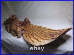 Damaged large vintage carved wood eagle sculpture chainsaw carving wall art