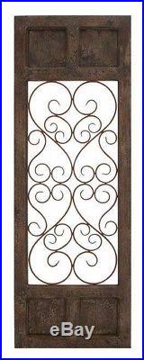 Dark Brown Rustic Vintage Scrolling Wood Metal Garden Gate Door Wall Art Panel
