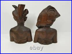 Detailed Bali Wood Carved Sculpture Bust Woman Figure Tribal Nude Lot of Two