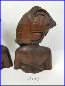 Detailed Bali Wood Carved Sculpture Bust Woman Figure Tribal Nude Lot of Two