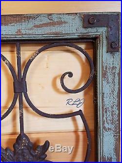 Distressed Antique Vintage French Wood Metal Garden Gate Door Set/2 Wall Panel