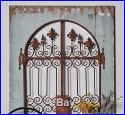 Distressed Vintage French Country Wood Metal Garden Gate Arch Window Wall Decor