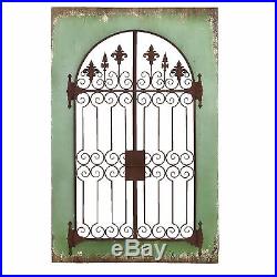 Distressed Vintage French Country Wood Metal Garden Gate Arch Window Wall Decor