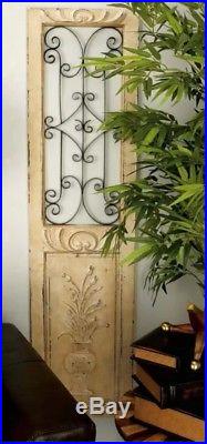 Distressed Vintage Shabby Scrolling Wood Metal Garden Gate Door Wall Art Panel