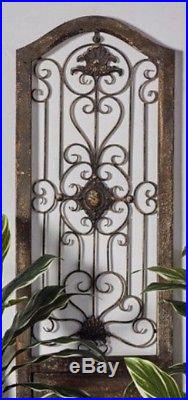 Distressed Wood Scrolling Iron Vintage Country Garden Gate Door Wall Panel Art