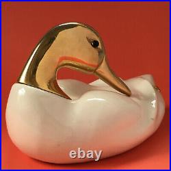 Duck Sculpture Wood & Brass de stijl firenze 1970s Vintage Modern