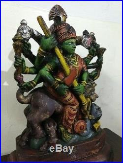Durga Sculpture Kali Killing demon Statue Hindu Goddess Vintage Temple Figurine