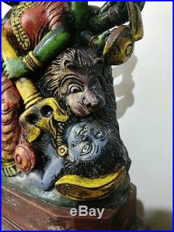 Durga Sculpture Kali Killing demon Statue Hindu Goddess Vintage Temple Figurine