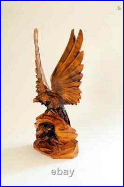 Eagle Carved Wood Sculpture Vintage 70s USSR Handmade Figurine