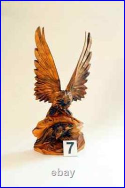 Eagle Carved Wood Sculpture Vintage 70s USSR Handmade Figurine